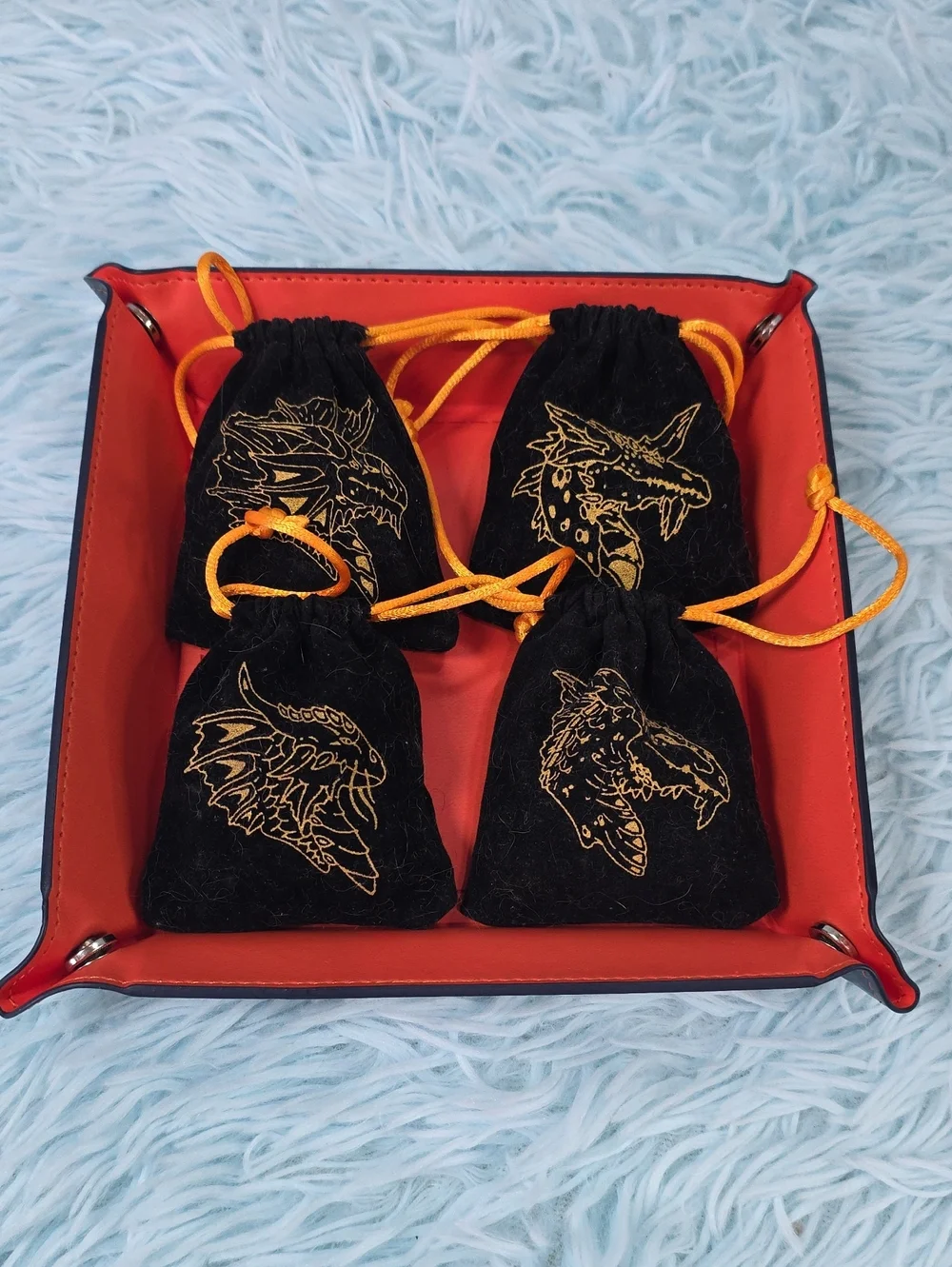 28pc Polyhedral DND Dice Set with Snap Corner Dice Tray & 4 Dice Storage Bags